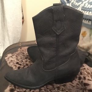 NAVY LEATHER MINI COWGIRL BOOTS SIZE 7